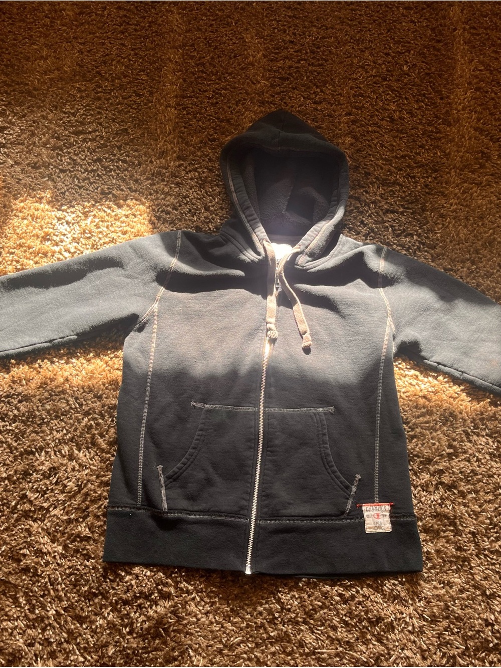 Vintage Champion Hooded Zip Jacket in Black